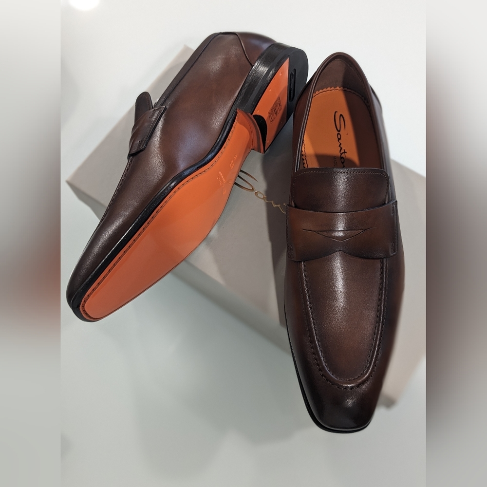 Santoni Mens Brown Penny Loafers Size 9.5
